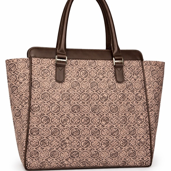 Nine West Brown Medallion Print Tote Bag | Structured Shoulder Handbag - Picture 2 of 3